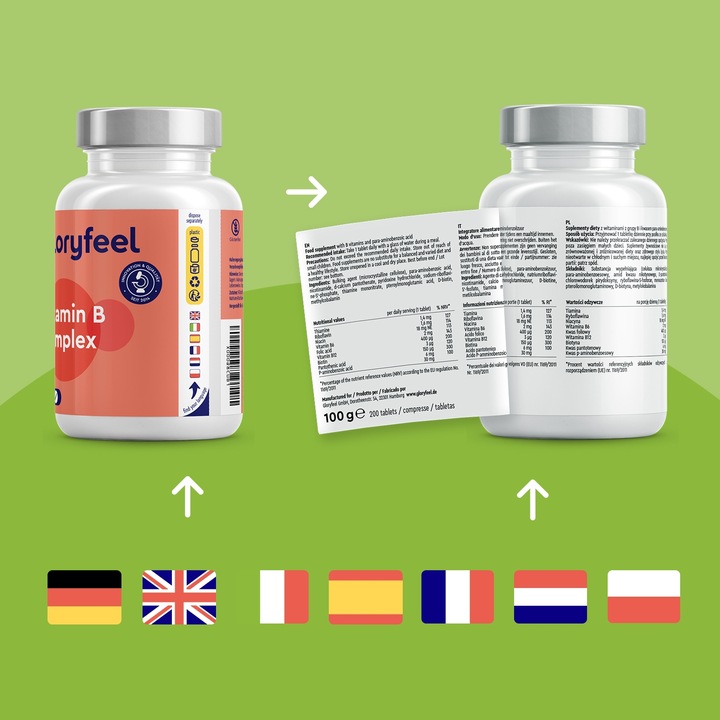 WITAMINA B COMPLEX B1 B3 B6 B12 odporność vegan 200 tabletek gloryfeel