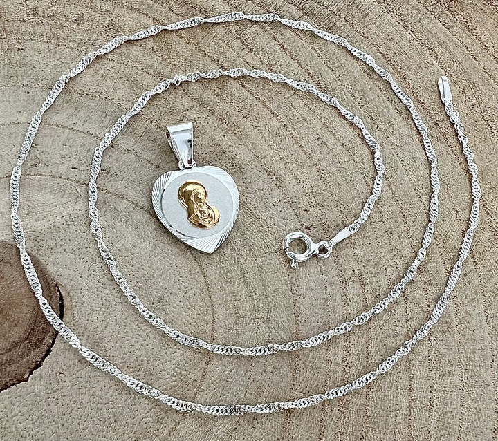 Srebrny zestaw komunijny łańcuszek i medalik pozłacana pasyjka 45 cm GRAWER