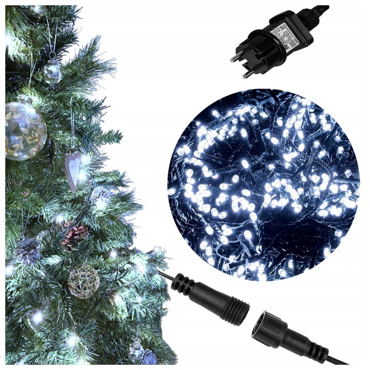 LAMPKI CHOINKOWE ŚWIĄTECZNE ŚWIATEŁKA BIAŁE ZIMNE 8 TRYBÓW 300 LED 33 M