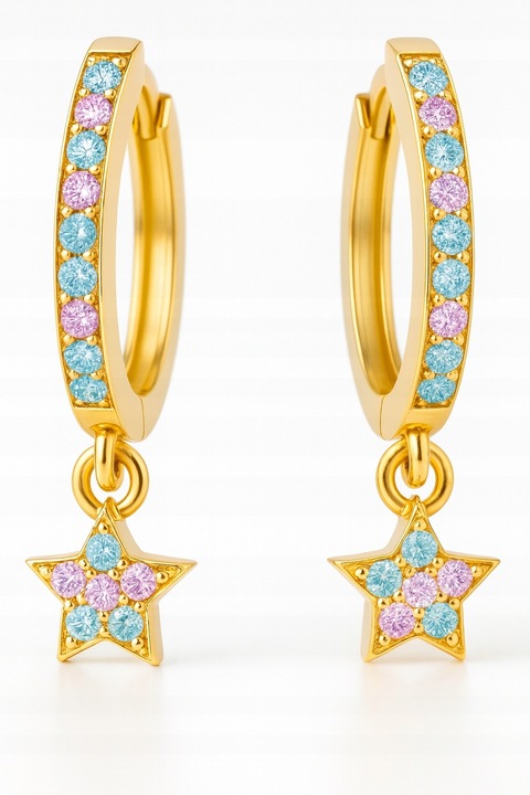 Srebrne kolczyki wiszące dla dziewczynki gwiazdki kółka srebro pozłacane