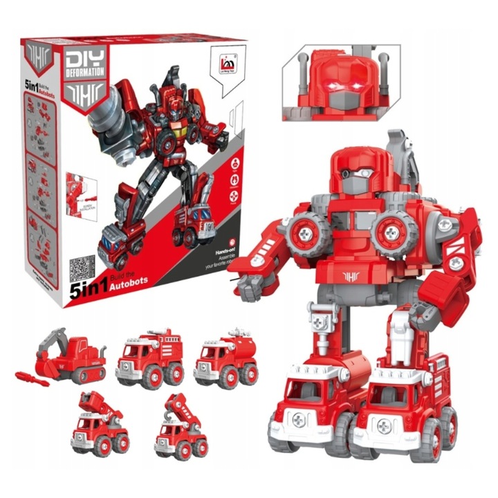 5w1 AUTO ROBOT DO SKŁADANIA ŚWIECĄCY DŻWIĘKI DLA DZIECI KOPARKA DŻWIG