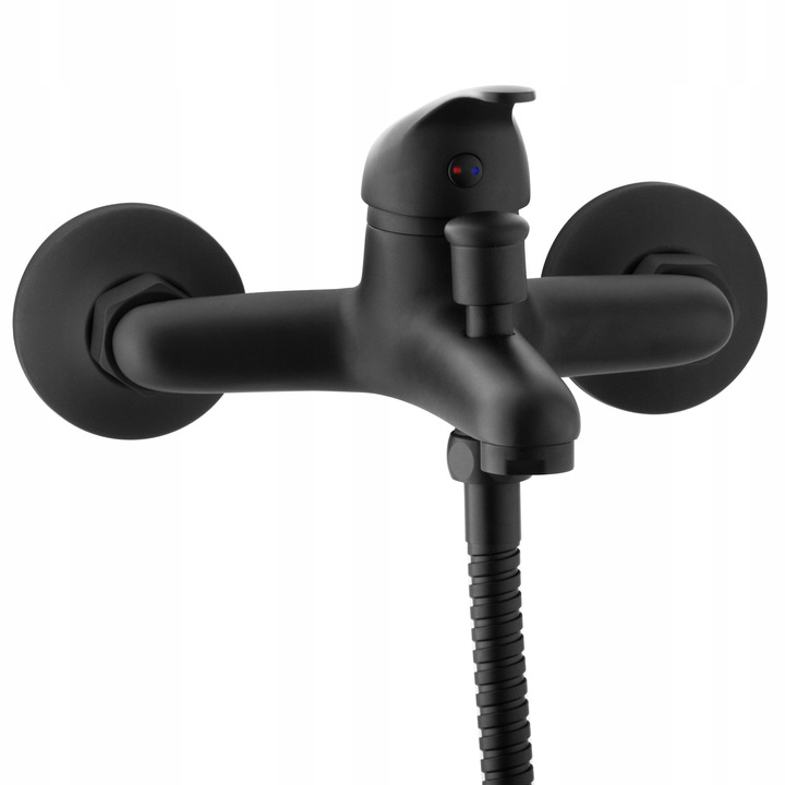 Bateria wannowa ścienna z prysznicem czarna kran do wanny wąż słuchawka