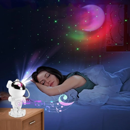 Lampka nocna GŁOŚNIK DO USYPIANIA Bluetooth ASTRONAUTA Projektor gwiazd