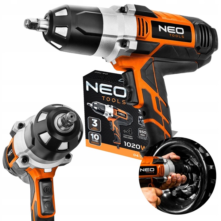 NEO KLUCZ UDAROWY ELEKTRYCZNY 1020W 950Nm 1/2" 04-720 2 BIEGI + 4 NASADKI