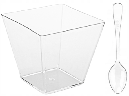 50XPucharki PIRAMIDA 60ml+łyżeczki 50szt NA PRZEKĄSKI POJEMNIKI NA DESERY