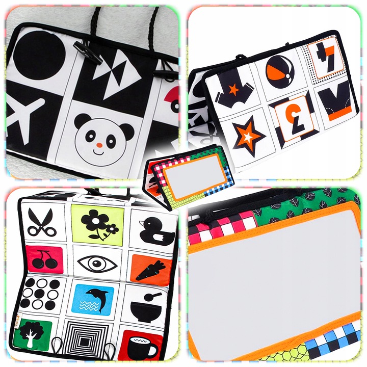 KSIĄŻECZKA KONTRASTOWA DLA NIEMOWLĄT Z Lusterkiem Sensoryczna Składana 0+