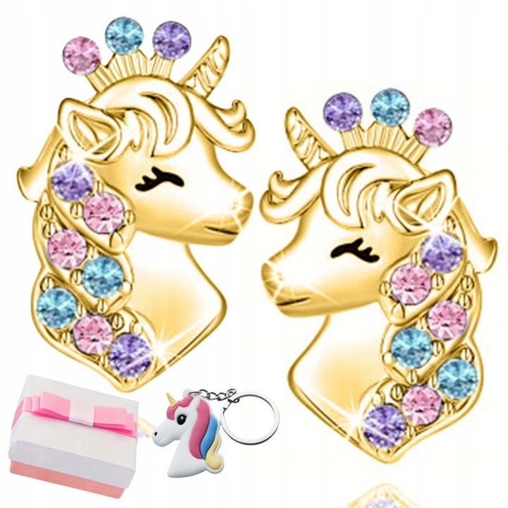 Srebrne kolczyki jednorożce wkrętki dla dziecka sztyfty srebro pozłacane