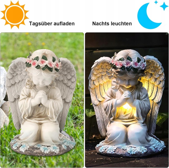 ANIOŁ ANIOŁEK SOLARNY NA GRÓB DO OGRODU TARASU OZDOBA HIT ŚWIĘTO ZMARŁYCH