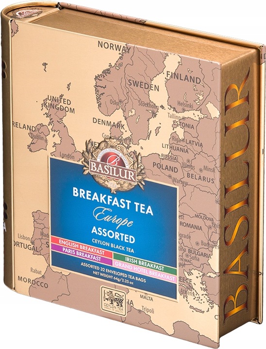 Basilur BREAKFAST EUROPE zestaw herbat 4 SMAKI na PREZENT puszka - 32 szt.