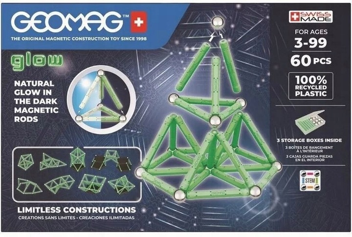 Klocki magnetyczne Geomag Glow Recycled 60el. 60