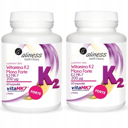 2x WITAMINA K2 MK-7 200mcg Natto FORTE 60kap ALINESS Krzepnięcie Krwi Kości