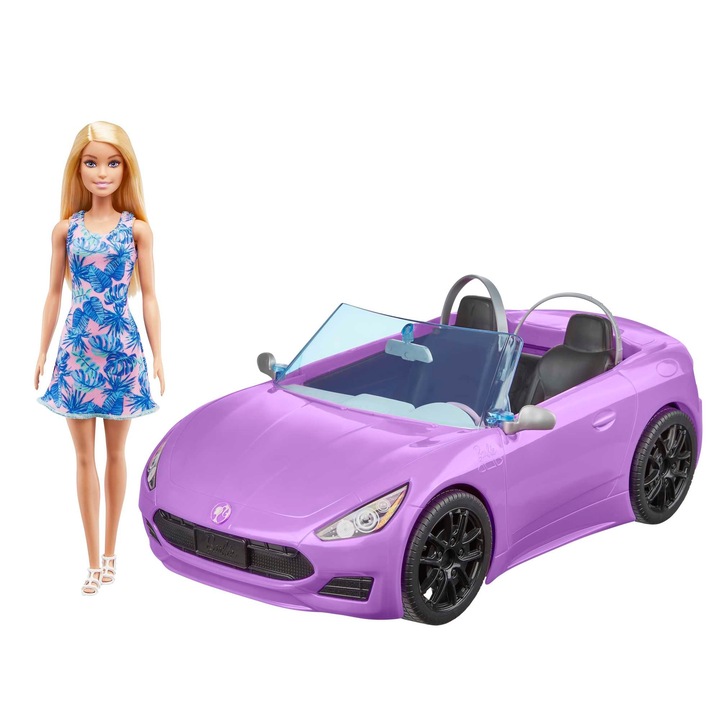 BARBIE AUTO KABRIOLET fioletowy SAMOCHÓD DLA LALEK Barbie zestaw z lalką