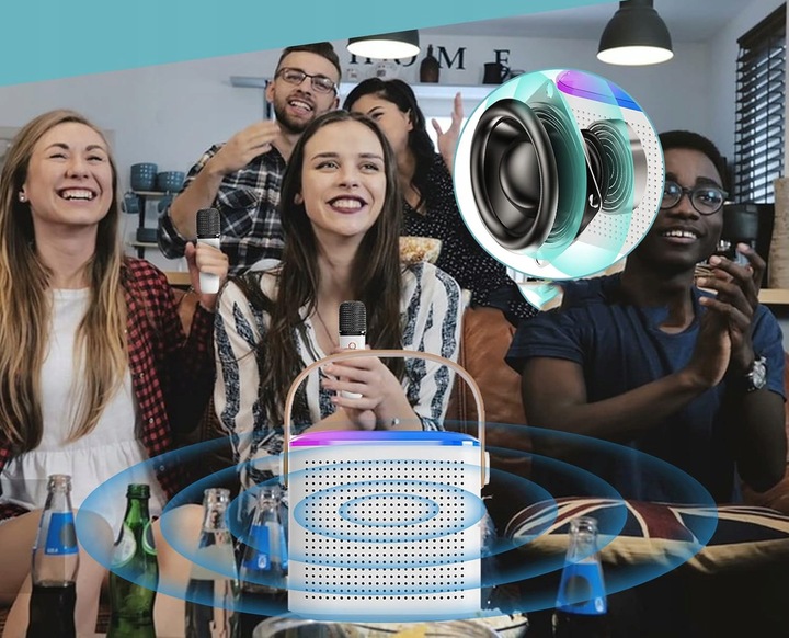 MINI MASZYNA DO KARAOKE PRZENOŚNY Z 2 MIKROFONAMI BEZPRZEWODOWYMI