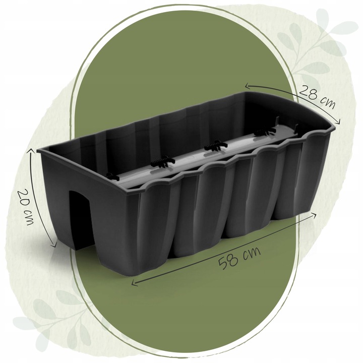 3x Skrzynka na balustradę DCRO600, Doniczka balkonowa +keramzyt 5l Antracyt