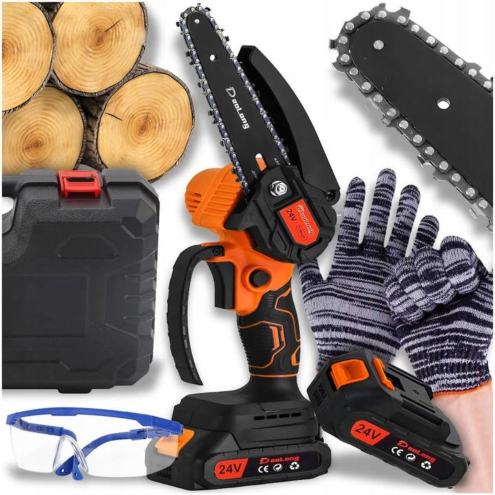 Piła Łańcuchowa Akumulatorowa 6" Do Gałęzi Drewna 2x Akumulator Wydajna