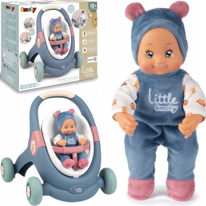 LITTLE SMOBY CHODZIK PCHACZ 3 W 1 WÓŻEK Z LALKĄ