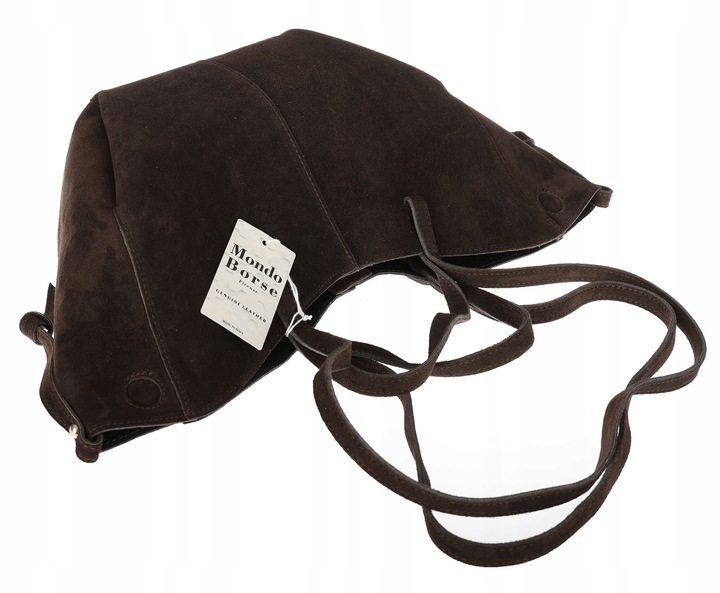 Włoska torebka damska VERA PELLE skórzana zamszowa shopper MB09 Czekoladowa