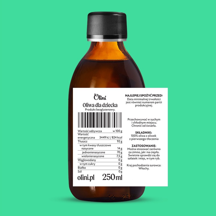 Oliwa z oliwek dla dzieci 100 ml Tłoczona na zimno, nierafinowana