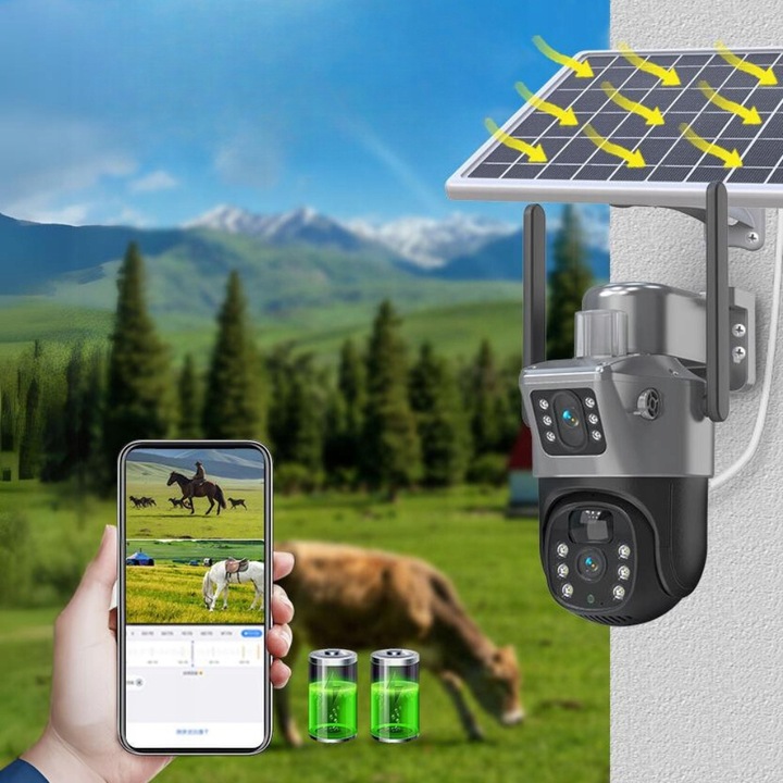 ZEWNĘTRZNA KAMERA SOLARNA 4K DWA OBIEKTYWY 4G KARTA SIM 8MP APLIKACJA