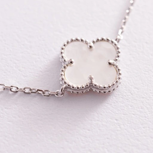 BRANSOLETKA Srebrna Damska SREBRO pr.925 Koniczyna Onyks Perłowa Koniczynka