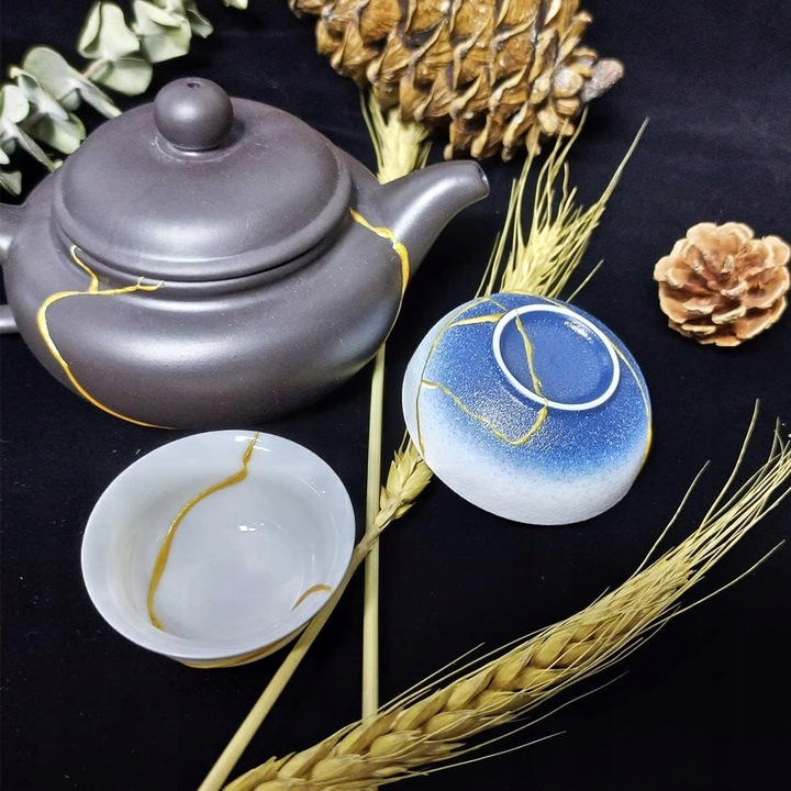 ZESTAW DO TECHNIKI KINTSUGI NAPRAWA CERAMIKI ZESTAW DIY KLEJ ZŁOTY 5min