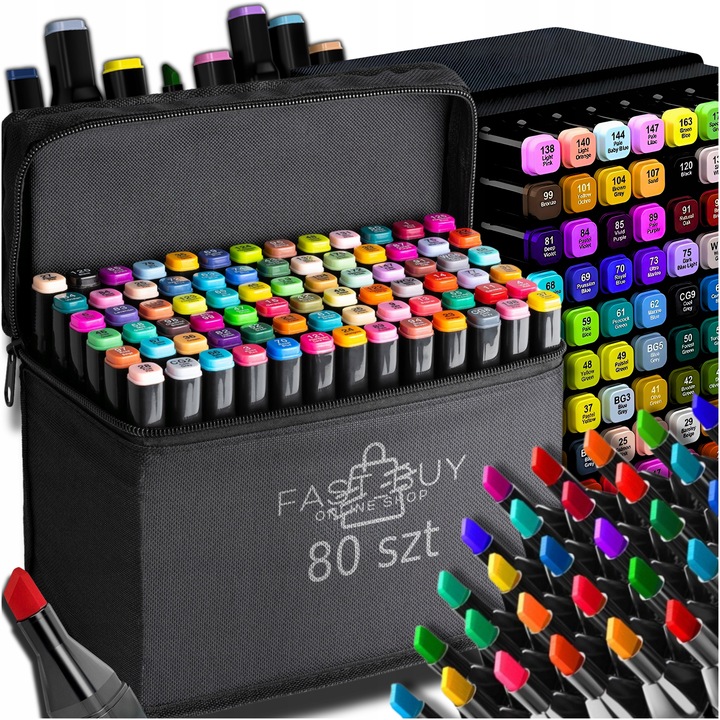 MARKERY FLAMASTRY PISAKI ALKOHOLOWE DWUSTRONNE PRO ZESTAW 80x 80SZT + TORBA