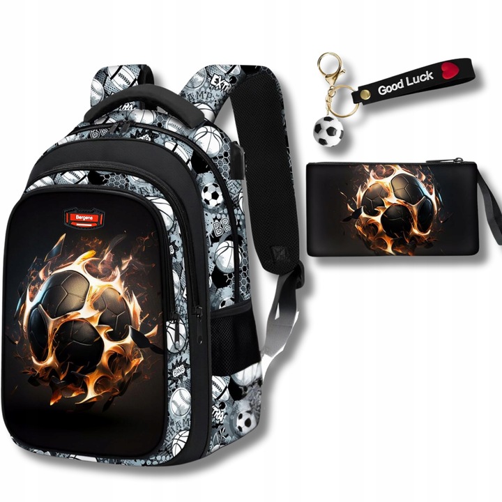 PLECAK SZKOLNY DLA CHŁOPCA PIŁKA NOŻNA TORNISTER MŁODZIEŻOWY + PIÓRNIK USB