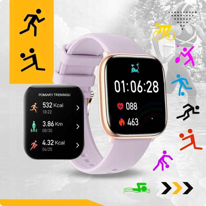 SMARTWATCH DAMSKI POLSKIE MENU ROZMOWY PULS CIŚNIENIE SPORT AMOLED 4 PASKI