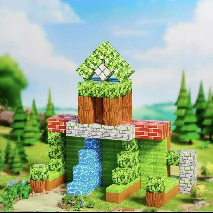 3D MAGNETYCZNY KLOCKI ZABAWKA MINECRAFT LEŚNY MONTESSORI 100 STZ
