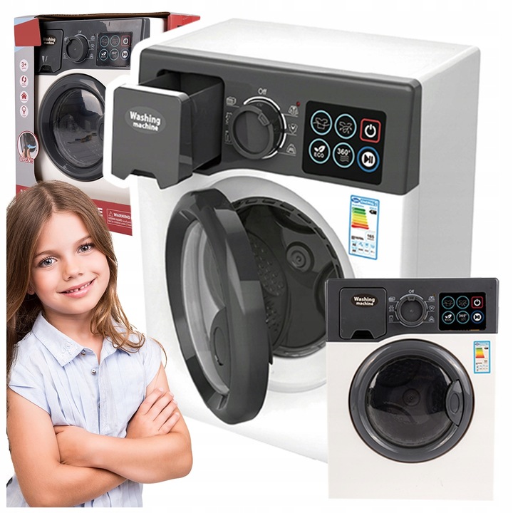 PRALKA AUTOMATYCZNA DLA DZIECI INTERAKTYWNA DŹWIĘKI LED OTWIERANA BĘBEN AGD