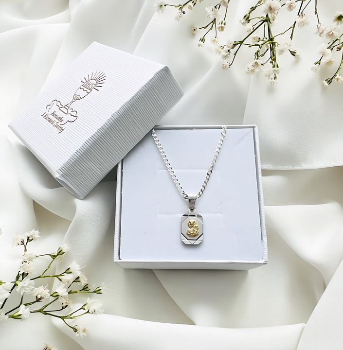 Srebrny medalik Matka Boska 925 + łańcuszek 45 cm komunia / chrzest prezent