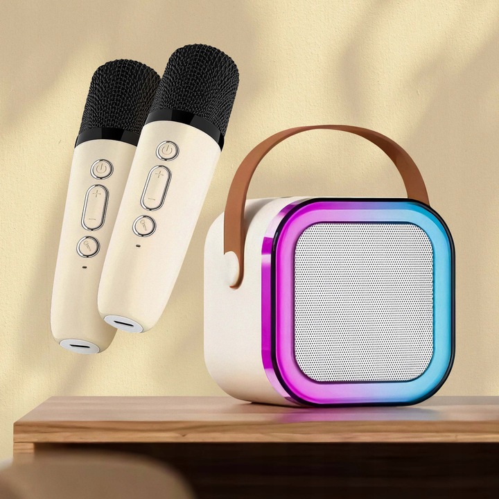 ZESTAW KARAOKE MIKROFON KARAOKE GŁOŚNIK BLUETOOTH RGB DWA MIKROFONY USB 2
