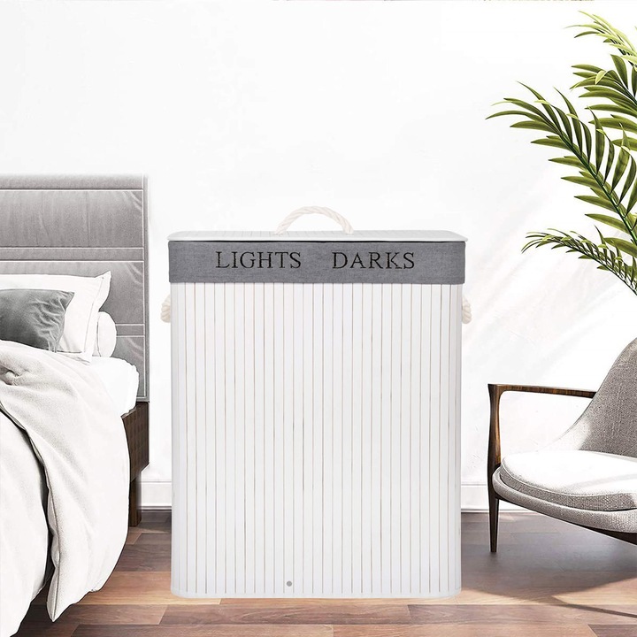 KOSZ BAMBUSOWY NA PRANIE BIELIZNĘ DWUKOMOROWY Z POKRYWĄ POJEMNIK DUŻY 100L