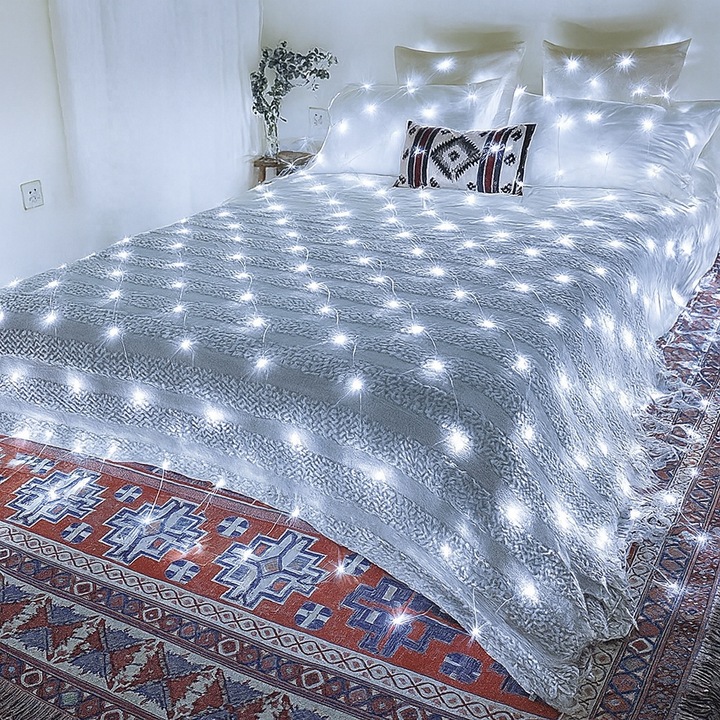 Siatka Kurtyna LED 3x3m 320 LED Biała Zimna Lampki Choinkowe Zewnętrzne