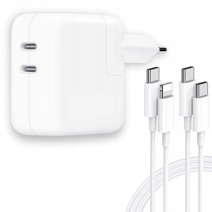 SZYBKA ŁADOWARKA do IPHONA 2X USB C 50W + 1xKABLE USB-C + 1xLightning 1,5m