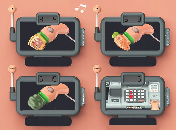 KASA FISKALNA Dla dzieci ZABAWKOWA zestaw SKANER WAGA TELEFON KOSZ ZAKUPY