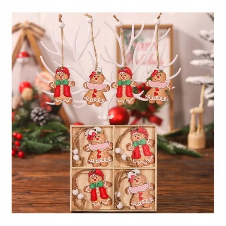 Komplet zawieszek choinkowych PIERNICZKI drewniane 12 sztuk w opakowaniu
