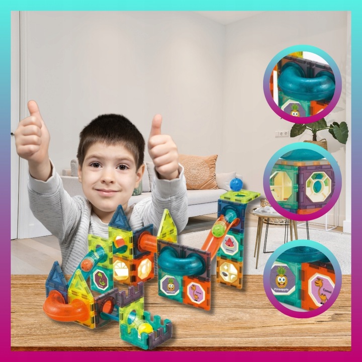 Klocki MAGNETYCZNE DUŻE 202EL Świecące TOR KULKOWY Kulodrom Magnetic Blocks