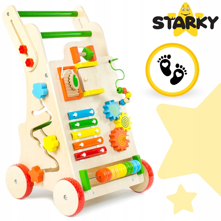 Prezent na roczek jeździk pchacz drewniany chodzik tablica manipulacyjna