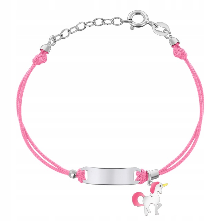 BRANSOLETKA Z BLASZKĄ 925 JEDNOROŻEC GRAWER NA SZNURECZKU DLA DZIEWCZYNKI