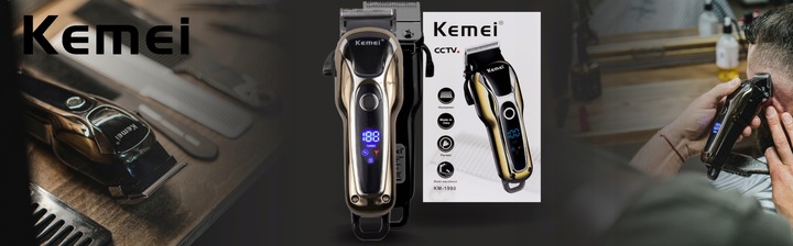 BEZPRZEWODOWA MASZYNKA DO STRZYŻENIA WŁOSÓW KEMEI KM-1990 BARBER USB LCD