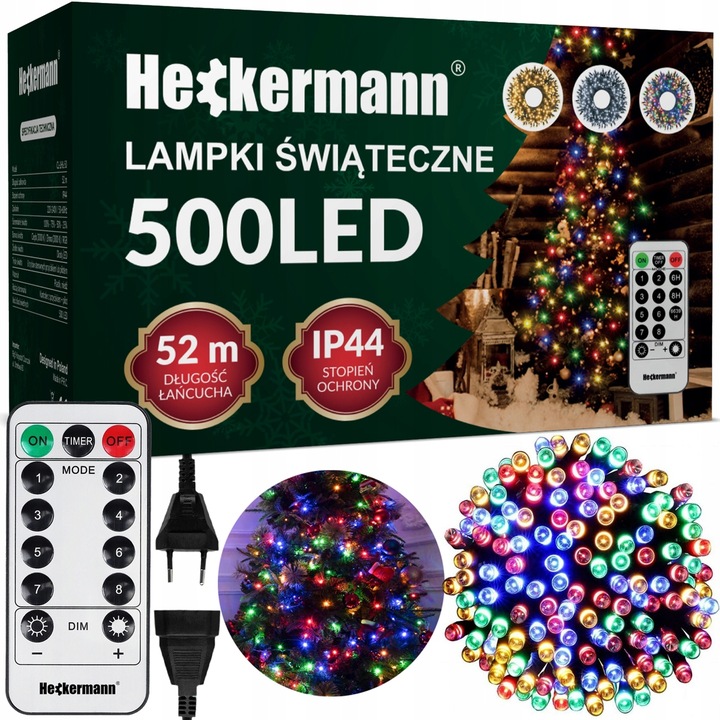 LAMPKI CHOINKOWE ŚWIĄTECZNE ZEWNĘTRZNE WEWNĘTRZNE IP44 MULTIKOLOR 500 LED