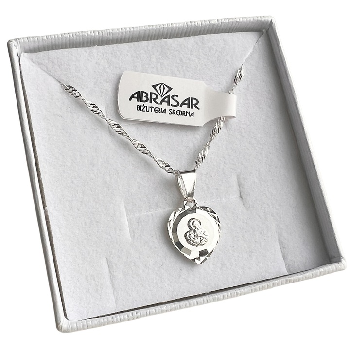 Łańcuszek Srebrny MEDALIK KOMUNIJNY Matka Boska do Komunii na Chrzest 40 cm