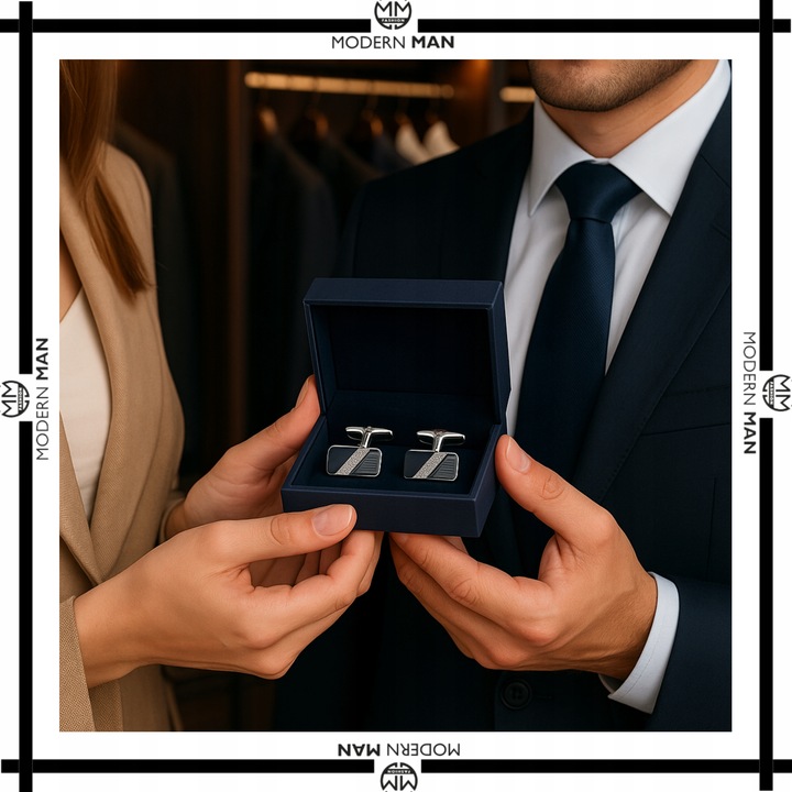 ZESTAW SPINKI DO MANKIETOW I KRAWATA SREBRNO CZARNE ELEGANCKI DLA MEZCZYZNY