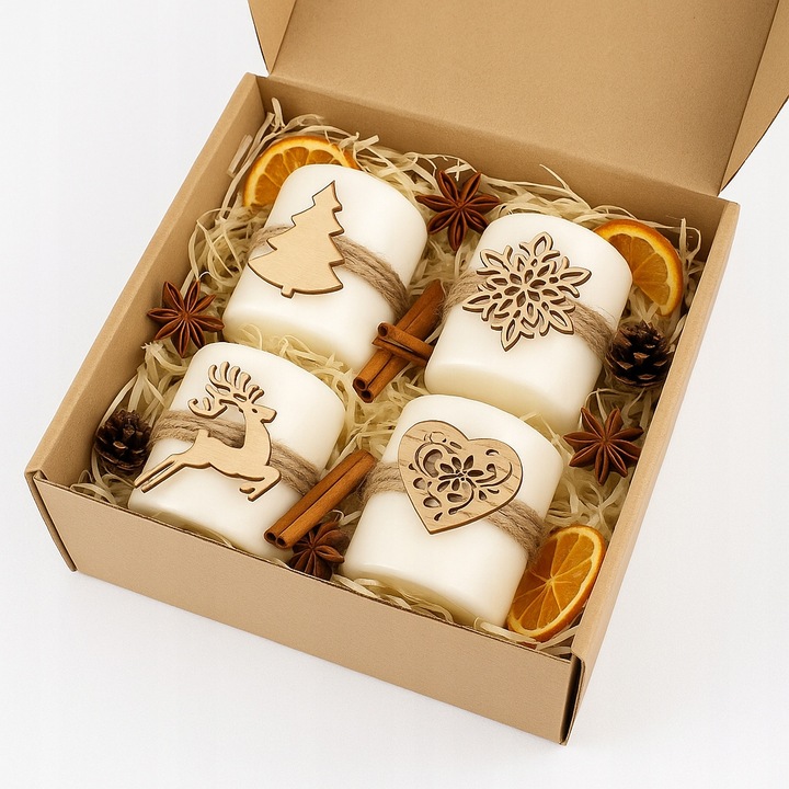 Świece świąteczne – komplet 4 sztuki w stylu rustykalnym