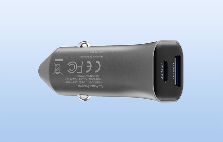 Mocna ładowarka samochodowa 38W USB-A + USB-C dwuportowa Jakość Ricomm PD