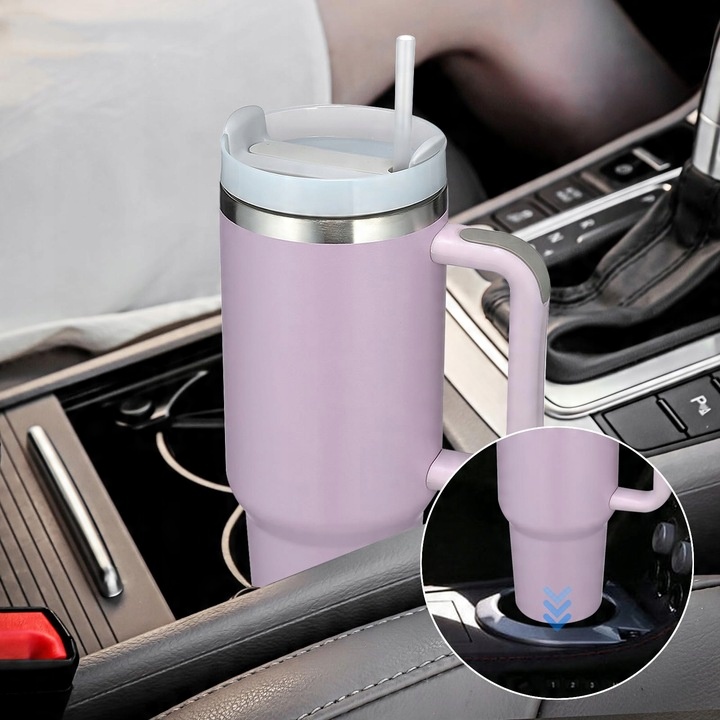 KUBEK TERMICZNY ZE SŁOMKĄ I USTNIKIEM TERMOS DO SAMOCHODU 1200ML fioletowy
