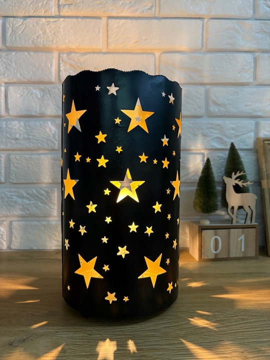 Lampion Świąteczny Gwiazdy Metalowy Czarny Filament Ciepły Biały