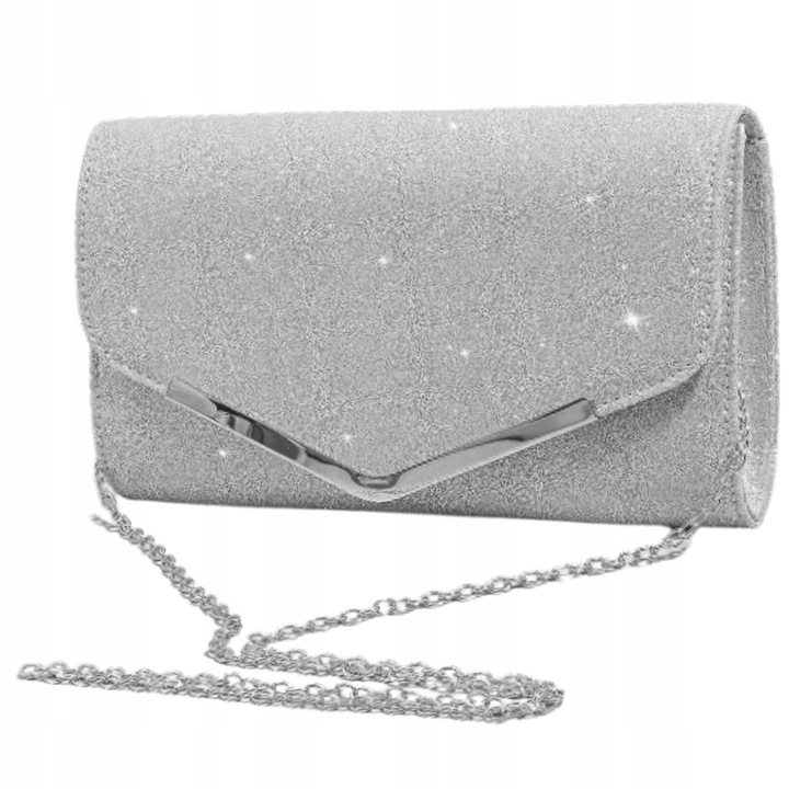 Srebrna Wieczorowa Torebka Kopertówka Błyszcząca na Ślub EFEKTOWNA Wizytowa