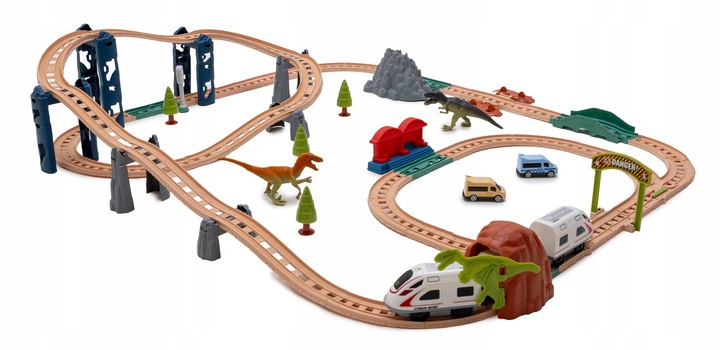 Interaktywna KOLEJKA elektryczna DŹWIĘKI pociąg wagony zwrotnice dinozaury